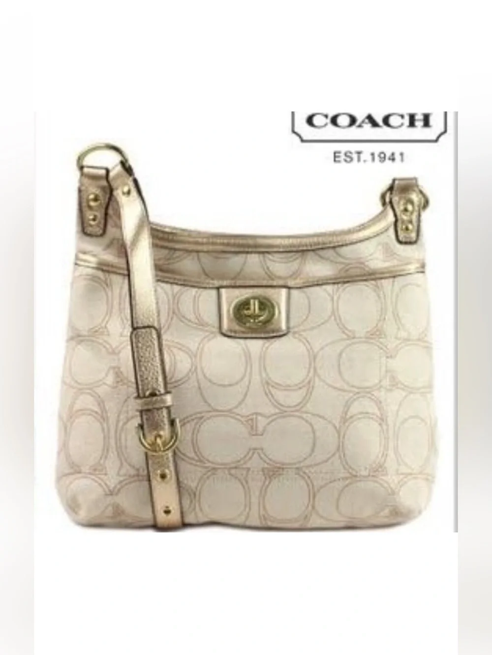 Coach Vintage Penelope Signature Crossbody Bag F19260 Linen Gold Metallic Y2K